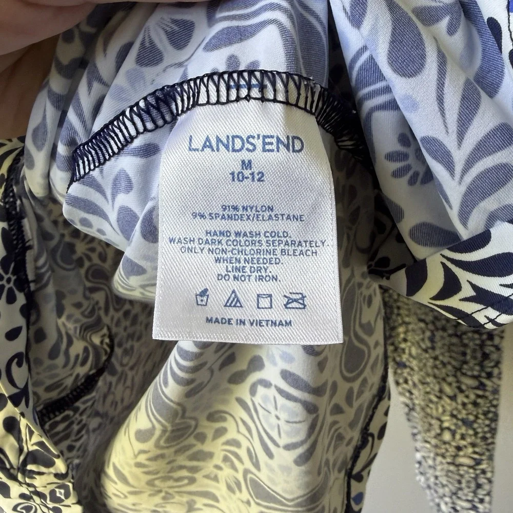 Lands End batik Rash Guard UPF Swim Shirt Long Sleeve Blue Bombay Size M 10-12